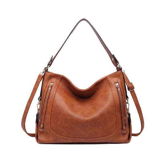 A brown Daily Handbags for Women Fashion PU Leather Tote Leisure Shoulder Bag